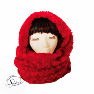 foulard infini / capuchon en fausse fourrure rouge