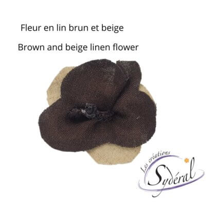 Fleur décorative en lin brun et beige
