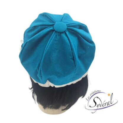 casquette en coton d'été pour femme turquoise et blanche vue de dos