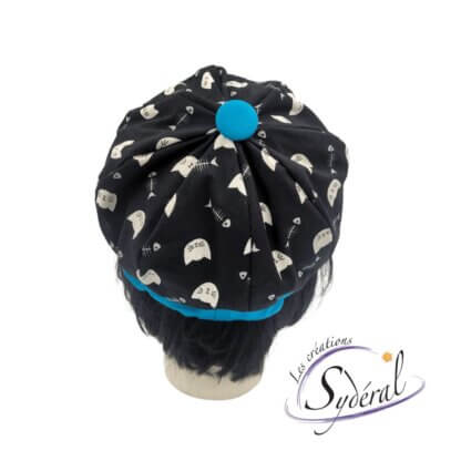 casquette coton-chat-turquoise-vue de dos