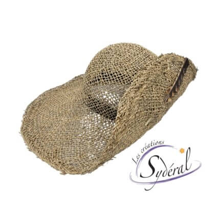 chapeau mousquetaire paille seagrass-avec plume vu de 3-4