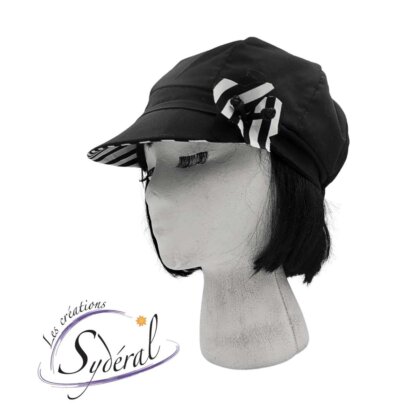 casquette été coton noir et dessous rayé noir et blanc-vu dessous