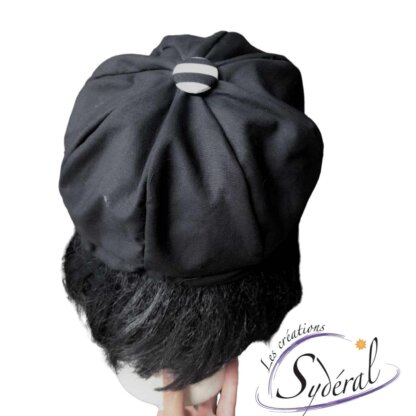 casquette été coton noir et dessous rayé noir et blanc-dos