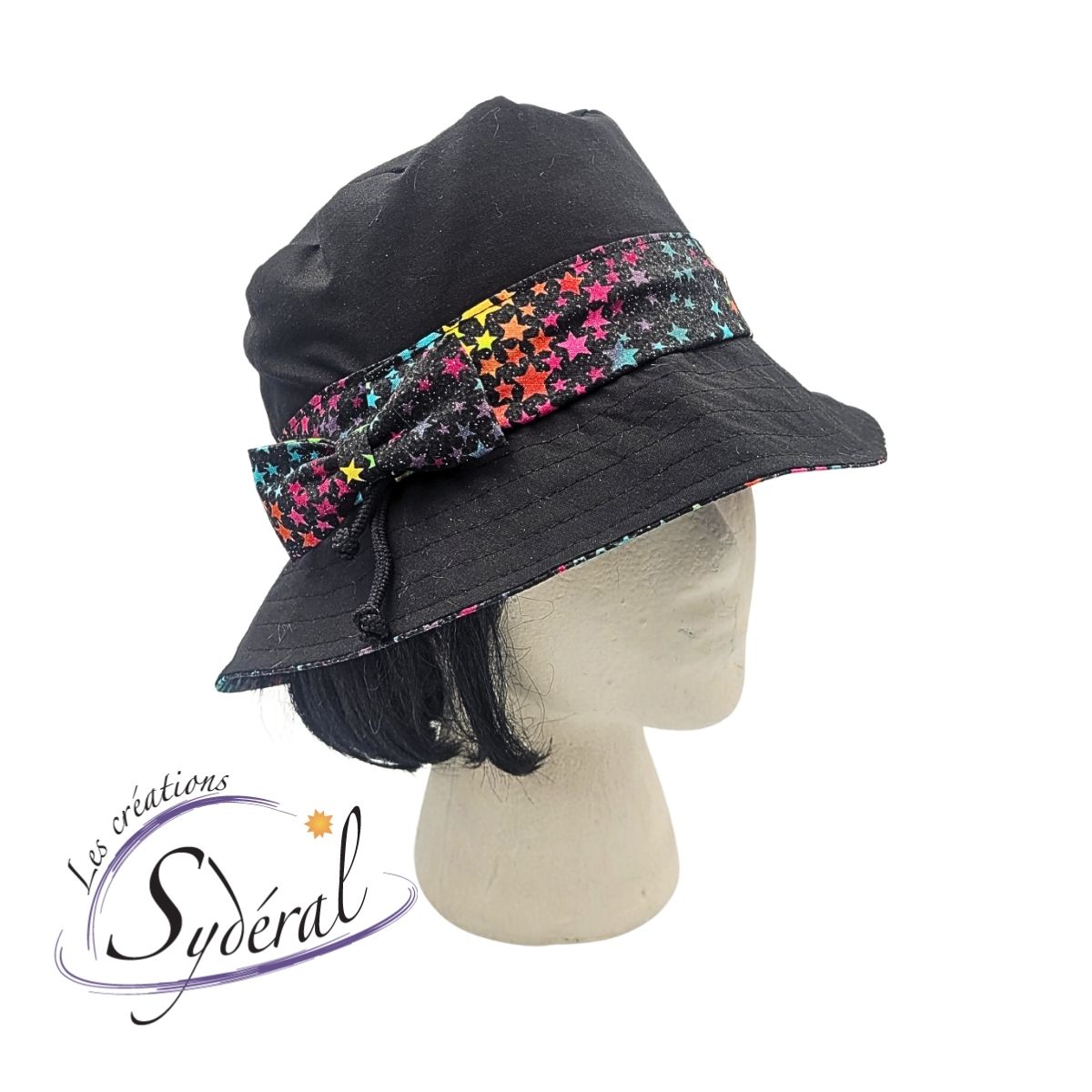 capuchon foulard intégré coton étoiles couleurs et fourrure noire