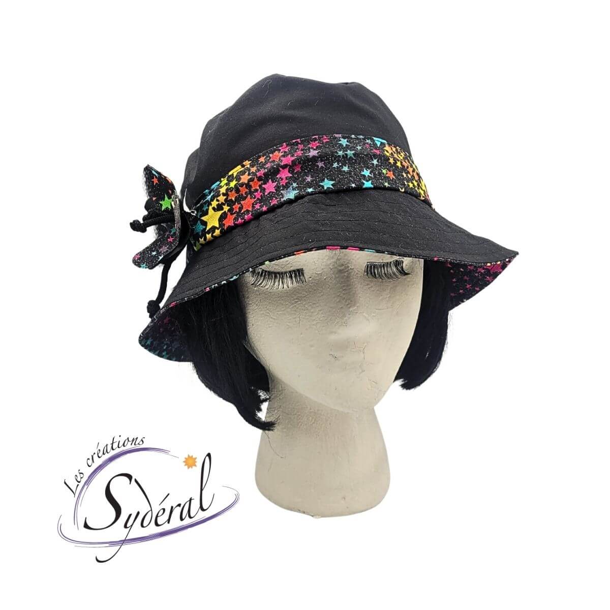 capuchon foulard intégré coton étoiles couleurs et fourrure noire