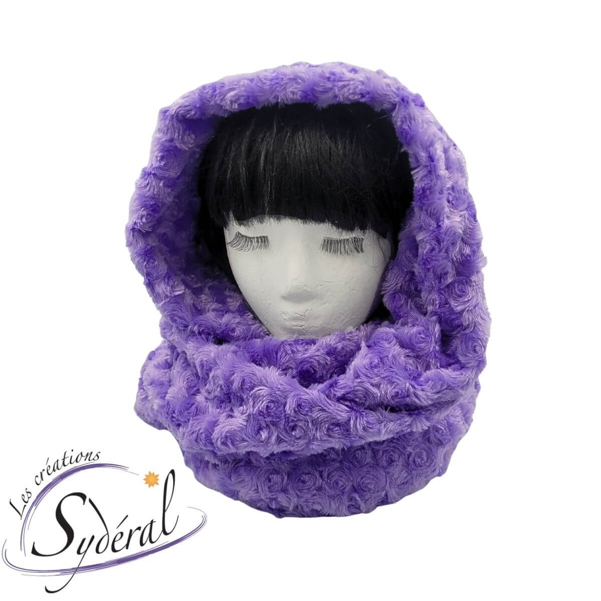 Foulard infini / capuchon multi-fonctions en fourrure synthétique mauve