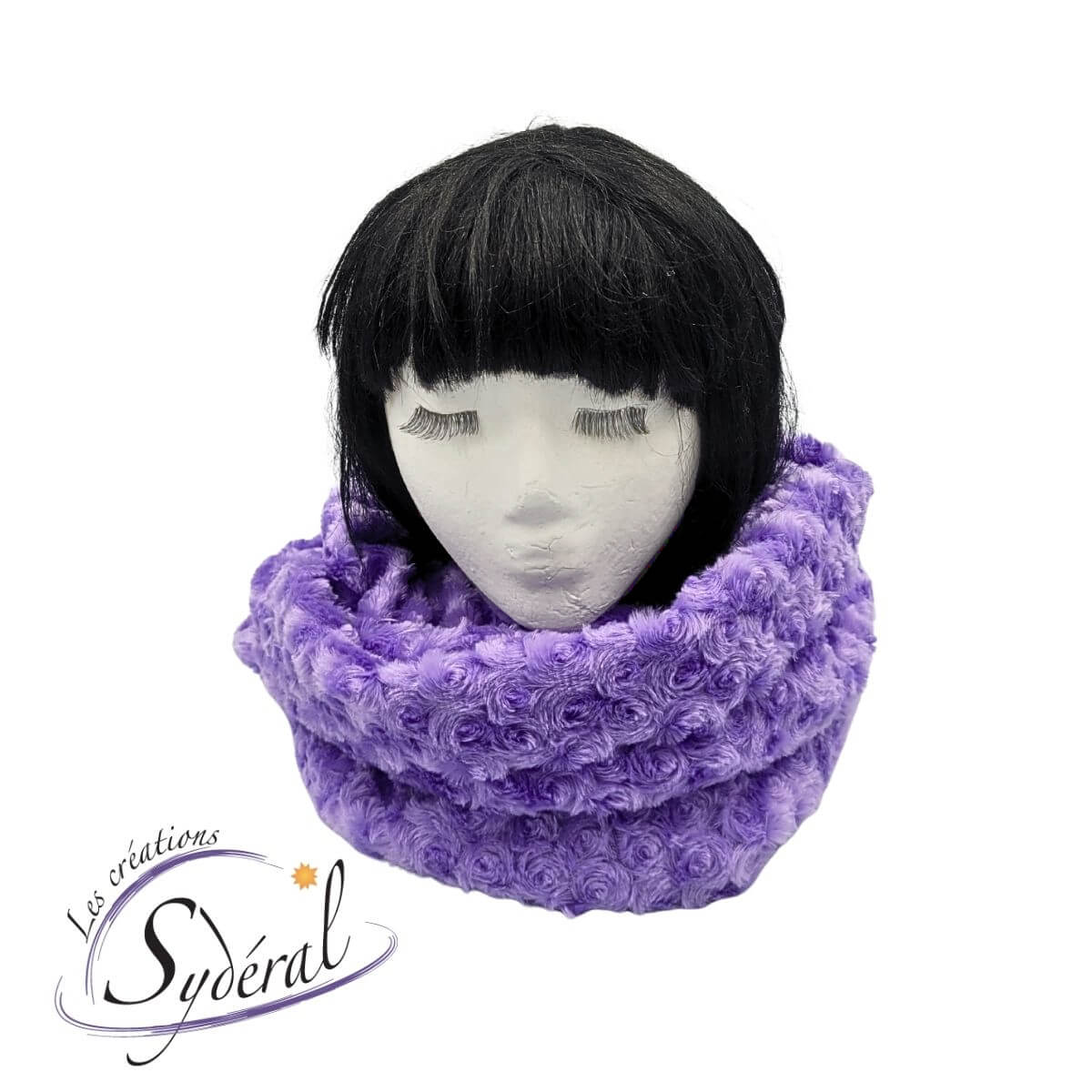 Foulard infini / capuchon multi-fonctions en fourrure synthétique mauve