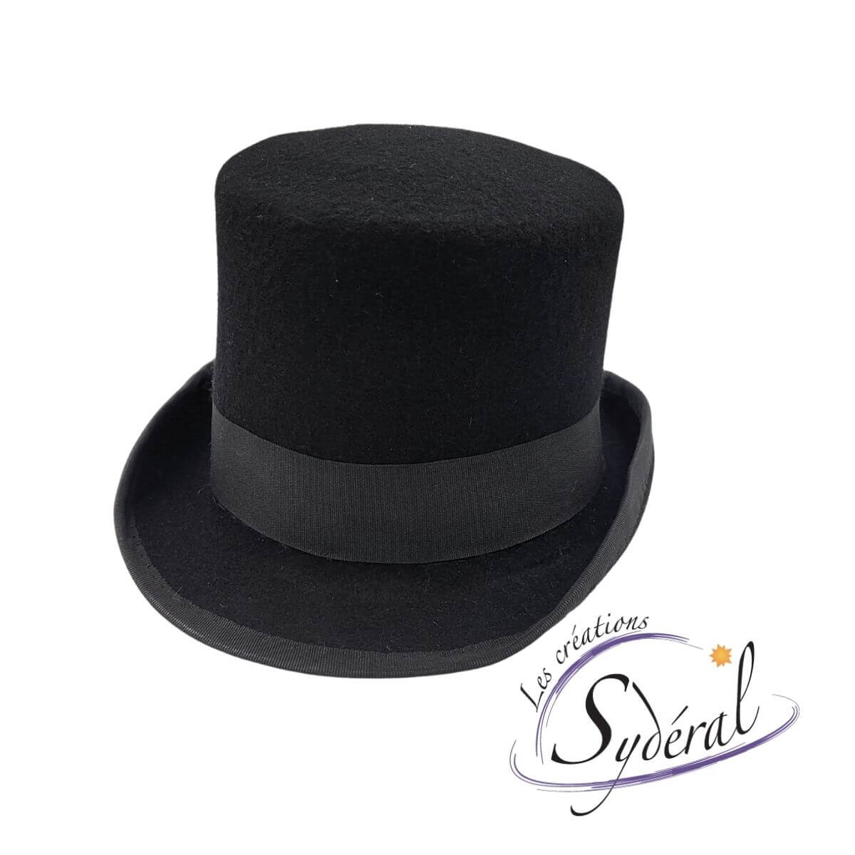 Haut-de-forme classique en feutre de laine noir vu de face