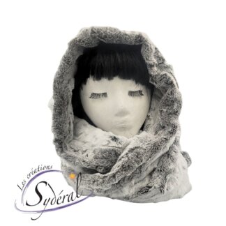 Foulard infini/capuchon en fourrure synthétique marbré gris pâle et blanc