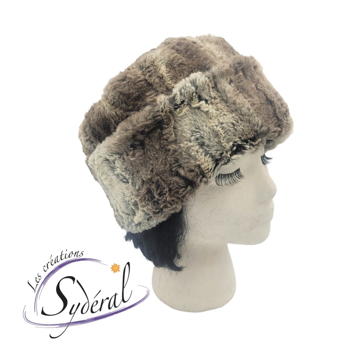 Chapeau Jeanne en fourrure synthétique marbré beige – Image 3