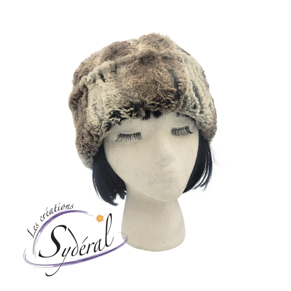 Chapeau Jeanne en fourrure synthétique marbré beige