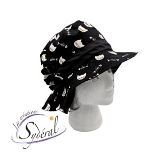 chapeau coton chat et noir vu de côté