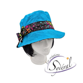 chapeau coton turquoise et coton noir étoilé